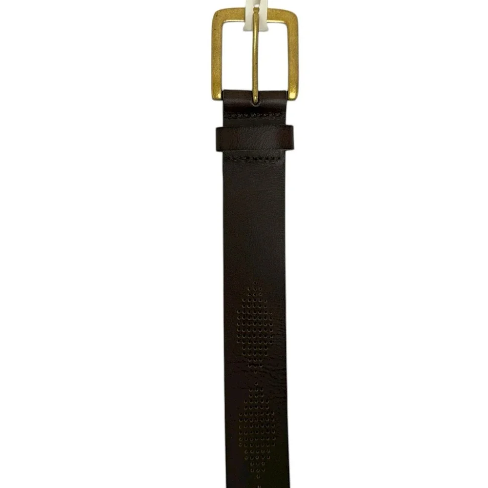 Lucky Brand‎ Men's Size 34 Dark Brown 100% Genuine Leather Perforated Belt NWT